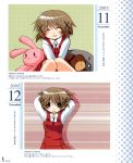  aoki_ume calendar hidamari_sketch highres official_art scan school_uniform stuffed_animal stuffed_toy translated yuno 