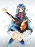  akiyama_mio bass_guitar black_eyes blue_hair blush frills fuwafuwa_time gothic highres instrument janemere k-on! long_hair socks solo 