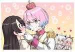  &gt;_&lt; 1boy 3girls :3 absurdres airani_iofifteen animal_ears black_hair blush clenched_hands crescent crown epaulettes fox_ears fox_girl fushicho genderswap genderswap_(ftm) gloves hairband hand_on_another&#039;s_chin hands_on_own_face heart heart-shaped_eyes highres himemori_luna hololive hololive_indonesia jacket long_hair mini_crown multiple_girls oozora_subaru pink_hair shirakami_fubuki smile sparkle violet_eyes virtual_youtuber white_gloves white_hair white_jacket 