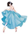  1girl alternate_costume back backless_dress backless_outfit bare_arms bare_back bare_shoulders barefoot black_hair chain_sumeragi dress from_behind hair_ornament housui_(g3hopes) kekkai_sensen median_furrow short_hair shoulder_blades solo violet_eyes 