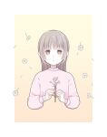  1girl bangs blush brown_eyes brown_hair cropped_torso daisy flower frown go-on highres holding holding_flower jewelry long_hair long_sleeves looking_at_viewer original ring solo sweater 