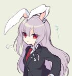  1girl animal_ears bangs blazer closed_mouth collared_shirt highres jacket kozakura_(dictionary) long_sleeves looking_at_viewer necktie rabbit_ears red_eyes red_necktie reisen_udongein_inaba shirt simple_background solo touhou white_background white_shirt 
