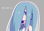  1girl blue_eyes blue_hair character_name grey_background hair_down hair_over_one_eye hatsune_miku highres icon_315 necktie simple_background solo upper_body vocaloid 