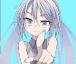  1girl :3 blue_eyes blue_hair hatsune_miku highres icon_315 necktie pointing pointing_at_viewer simple_background sleeveless smug solo twintails upper_body vocaloid 