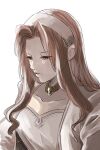  1girl breasts brown_eyes brown_hair catiua_powell closed_mouth collarbone hairband jewelry long_hair simple_background solo sumeragi_(black_rose) tactics_ogre white_background 