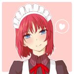  1girl bangs blue_eyes closed_mouth head_tilt heart hisui_(tsukihime) looking_at_viewer maid maid_headdress nahoshi0 pink_background pink_hair short_hair simple_background smile solo spoken_heart tsukihime type-moon upper_body 
