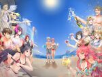 4boys 6+girls absurdres alexa_(epic_seven) angel_of_light_angelica_(epic_seven) apocalypse_ravi_(epic_seven) arkasus beach beer_mug bikini bird blonde_hair blue_eyes blush boat braid brown_eyes brown_hair cermia_(epic_seven) cermia_(swimsuit_cermia)_(epic_seven) champagne_bottle charles_(epic_seven) choker conqueror_lilias_(epic_seven) cup double_bun drink drinking_glass earrings elf epic_seven eyewear_on_head facial_hair facial_mark fallen_cecilia_(epic_seven) feathered_wings flower forehead_mark green_eyes grey_hair hair_bun hair_flower hair_ornament heterochromia highres holding holding_drink holding_weapon horns hwayoung_(epic_seven) ice_cream_cone iseria_(epic_seven) jewelry male_swimwear mediator_kawerik_(epic_seven) mercedes_(epic_seven) montmorancy_(epic_seven) mug multiple_boys multiple_girls mustache one_eye_closed party_popper pointy_ears prince_aither rass_elclare redhead sunglasses swim_trunks swimsuit tinkst violet_eyes watercraft weapon wine_glass wings yellow_eyes 