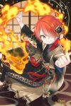  1boy androgynous closed_mouth fire hair_ornament kiya_machi loki_(otogi:spirit_agents) long_sleeves looking_at_viewer male_focus official_art otogi:spirit_agents redhead robe second-party_source short_hair smile solo yellow_eyes 