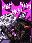  2022 can decepticon english_commentary gun highres holding holding_can holding_gun holding_weapon insignia looking_at_viewer makoto_ono mecha purple_background red_eyes robot runabout runamuck spray_can transformers weapon 
