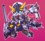  advance_of_zeta blue_eyes cable chibi gun gundam holding holding_gun holding_weapon mecha no_humans open_hand pink_background redesign robot science_fiction solo susagane tr-6_woundwort v-fin weapon 
