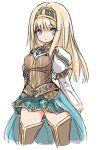 1girl alicia_(valkyrie_profile_2) blonde_hair blue_eyes breasts hairband karukan_(monjya) long_hair looking_at_viewer puffy_sleeves silmeria_valkyrie simple_background skirt solo standing thigh-highs valkyrie_profile valkyrie_profile_2 white_background 