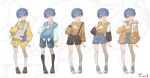  1boy blue_eyes blue_hair fashion full_body highres loafers long_sleeves looking_at_viewer male_focus multicolored_eyes original reference_sheet shoes short_hair shorts socks solo violet_eyes white_background yonab yonab_(yonab) 