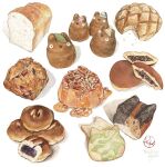  baguette bakery bread bread_bun commentary croissant dorayaki food food_focus kailene melon_bread no_humans original pastry shop simple_background still_life sweets symbol-only_commentary wagashi white_background 