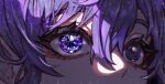  1girl 25-ji_night_code_de._(project_sekai) asahina_mafuyu bangs blurry close-up covered_mouth depth_of_field eyelashes highres kika light light_particles light_rays looking_to_the_side project_sekai purple_hair solo violet_eyes 