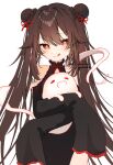  1girl alternate_costume blush brown_hair flower-shaped_pupils genshin_impact ghost highres hu_tao_(genshin_impact) long_sleeves poteo red_eyes simple_background symbol-shaped_pupils tongue tongue_out 