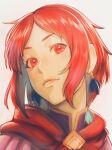  1girl aduti_momoyama closed_mouth dress fire_emblem fire_emblem:_three_houses fire_emblem_warriors:_three_hopes hair_ornament highres long_hair long_sleeves looking_at_viewer monica_von_ochs official_alternate_costume official_alternate_hairstyle red_eyes redhead short_hair simple_background smile upper_body 