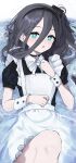  1girl absurdres arisu_(blue_archive) bell black_hair black_hairband blue_archive blue_eyes bright_pupils collar dark_blue_hair hairband halo highres long_hair looking_at_viewer maid neck_bell one_side_up ringed_eyes solo white_pupils wrist_cuffs yoncha 