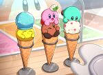  blush_stickers food gonzarez highres ice_cream ice_cream_cone kirby kirby_(series) no_humans open_mouth waddle_dee 