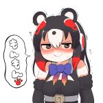  1girl african_penguin_(kemono_friends) animal_costume animal_ear_fluff animal_ears belt black_eyes black_hair blush bow bowtie closed_mouth clothing_cutout elbow_gloves gloves headphones highres higumamon_(kemono_friends) kemono_friends kemono_friends_v_project long_hair looking_at_viewer mcgunngu multicolored_hair redhead shirt simple_background sleeveless sleeveless_shirt solo virtual_youtuber white_background white_hair 
