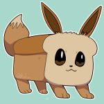  :3 animal_focus artist_name blue_background boke-chan bread brown_eyes closed_mouth commentary eevee english_commentary food food_focus full_body happy loaf_of_bread no_humans outline pokemon pokemon_(creature) signature simple_background smile solo standing twitter_username white_outline 