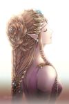  1girl armlet bare_shoulders blonde_hair breasts closed_eyes dress earrings hair_bun hair_ornament hair_ribbon highres jewelry long_hair medium_breasts pink_dress pointy_ears princess_zelda profile ribbon sidelocks sleeveless sleeveless_dress solo tak_(karasuki) the_legend_of_zelda the_legend_of_zelda:_twilight_princess upper_body white_ribbon 