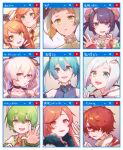  3boys 6+girls :3 anon_(vocaloid) apron aqua_eyes aqua_hair aqua_necktie bandaid bandaid_on_face bandaid_on_nose bangs bare_shoulders black_gloves blunt_bangs cevio character_name chart chis-a choker coat collarbone commentary detached_sleeves expressionless fingerless_gloves flower_(vocaloid3) fukase fur_trim gloves green_eyes green_hair grey_shirt hair_ornament hair_over_one_eye half_gloves hand_up hatsune_miku heterochromia highres kanon_(vocaloid) looking_at_viewer mi_no_take multiple_boys multiple_girls necktie one_eye_covered open_mouth orange_hair parted_lips pink_hair portrait purple_hair red_necktie redhead ryuuto_(vocaloid) scar scar_on_neck sf-a2_miki shirt short_hair siblings side_ponytail sisters smile star_(symbol) teeth tone_rion twins twintails upper_teeth utatane_piko violet_eyes vocaloid w white_coat white_hair window_(computing) 