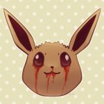  :3 animal_focus artist_name blood blood_from_eyes blood_from_mouth boke-chan closed_mouth commentary eevee english_commentary no_humans nosebleed outline pokemon pokemon_(creature) polka_dot polka_dot_background portrait signature simple_background solo straight-on twitter_username violet_eyes white_outline yellow_background 