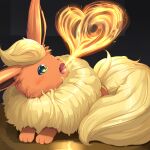  absurdres breathing_fire commentary_request fire flaming_hearts flareon fluffy full_body green_eyes heart highres kitsunerider no_humans pokemon pokemon_(creature) solo 
