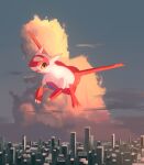  absurdres cityscape claws clouds commentary_request flying highres horezai latias no_humans open_mouth outdoors pokemon pokemon_(creature) sky solo tongue yellow_eyes 