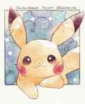  border brown_eyes closed_mouth commentary_request highres kotone11152 looking_at_viewer no_humans outside_border pikachu pokemon pokemon_(creature) smile solo star_(symbol) twitter_username 