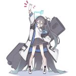  :o absurdly_long_hair absurdres aqua_necktie arisu_(blue_archive) arm_up black_hair black_skirt blue_archive blue_eyes commentary_request full_body hair_between_eyes highres holding jacket legs long_hair long_sleeves looking_at_viewer mmhomm necktie shirt shoes side_ponytail simple_background skirt solo standing very_long_hair white_background white_footwear white_jacket white_shirt 