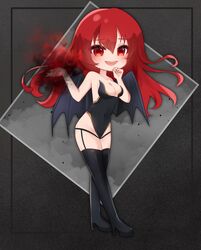  absurdres bodysuit breasts character_jubeiichan chibi demon demon_girl hand_up highres jubeiichan magic non-web_source oreolemon original panties red_eyes redhead underwear wings younger 