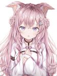  1girl absurdres animal_ear_fluff animal_ears breasts coyote_ears coyote_girl ears_down hakui_koyori highres hololive jacket large_breasts long_hair looking_at_viewer multicolored_eyes open_clothes open_jacket pink_hair ukiukikiwi2525 virtual_youtuber white_jacket 