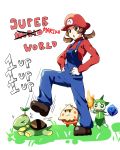  &gt;_&lt; 1girl 1up :o alternate_color alternate_colors brown_eyes brown_hair commentary cosplay fire hands_on_hips hat ice kotone_(pokemon) mario mario_(cosplay) super_mario_bros. o_o overalls parody pokemon pokemon_(creature) pokemon_(game) pokemon_gsc roselia shiny shiny_pokemon shroomish sparkle stomping super_mario_bros. turtwig twintails weee_(raemz) 