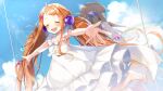  1girl artist_request blue_eyes blue_sky blush dress hair_ornament key_visual long_hair looking_at_viewer mikoshi_taran official_art open_mouth orange_hair promotional_art re:act sky smile solo teeth twintails upper_teeth very_long_hair virtual_youtuber white_dress 