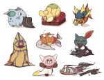  :d ^_^ carvanha closed_eyes closed_mouth commentary fish hat lying magikarp motion_lines mouth_hold nidoran nidoran_(female) no_humans numel open_mouth pokemon pokemon_(creature) red_eyes simple_background sleeping smile sneasel ssalbulre stufful torn_jacket white_background wimpod 
