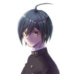  1boy ahoge bangs black_hair black_jacket brown_eyes buttons closed_mouth danganronpa_(series) danganronpa_v3:_killing_harmony double-breasted from_side jacket looking_at_viewer male_focus saihara_shuuichi shiny shiny_hair shiratamako_(hththotaru1228) short_hair simple_background solo white_background 