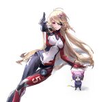  1girl artist_request blonde_hair bodysuit character_request closed_mouth expressionless eyepatch gloves gun handgun long_hair long_sleeves nemesis_(tower_of_fantasy) official_art one_eye_covered red_eyes solo tachi-e tower_of_fantasy weapon 