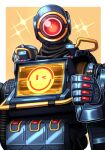  1boy absurdres apex_legends highres mecha pathfinder_(apex_legends) robot science_fiction screen silverchariotx simple_background smile sparkle thumbs_up yellow_background 