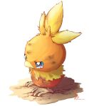  animal_focus blue_eyes commentary_request dirty from_side full_body highres no_humans pokemon pokemon_(creature) signature solo tearing_up torchic uyumaru_art white_background 