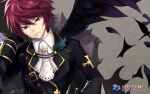 1920x1200 angel_wings black_gloves black_jacket buttons collared_jacket cross cuffs feathers frown hand_on_hip hand_on_shoulder happy_birthday kaz_(pangya!) male military_jacket military_uniform neckerchief pangya red_eyes redhead short_hair solo strap wallpaper white_shirt wings