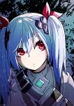  1girl :o bangs blue_hair colphne_(girls&#039;_frontline_2) commentary commission english_commentary gamingpotete girls&#039;_frontline_2:_exilium girls_frontline hair_between_eyes hair_ornament hair_ribbon looking_at_viewer red_eyes ribbon skeb_commission solo twintails upper_body 