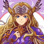  1girl armor blonde_hair blue_eyes feathers helmet hiroita long_hair lowres pixel_art purple_armor silmeria_valkyrie valkyrie valkyrie_profile valkyrie_profile_2 winged_helmet 