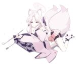 1girl absurdres ahoge animal_ear_fluff animal_ears bangs blue_archive character_request commentary fox_ears fox_girl fox_tail halo highres long_hair multiple_tails pn_(wnsl216) smoking_pipe symbol-only_commentary tail two_side_up 