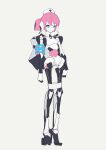  1girl android blue_eyes bright_pupils collarbone colored_sclera flat_color full_body grey_background hat highres nurse nurse_cap original pink_hair purple_sclera short_hair simple_background sketch solo standing tissuebox_(artist) white_pupils 
