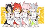  4boys animal_ears black_hair cat_boy cat_ears cat_tail fang grey_eyes idolish_7 izumi_iori jewelry kujou_tenn kumomero long_hair looking_at_viewer male_child male_focus multiple_boys nanase_riku open_mouth outside_border paw_pose pink_eyes pink_hair red_eyes redhead short_hair siblings sitting tail twins younger yuki_(idolish_7) 