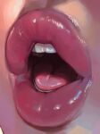  1girl absurdres close-up gloss highres lips open_mouth original pink_lips shiny_lips solo teeth tongue 