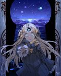  1girl abigail_williams_(fate) black_bow black_dress blonde_hair blue_eyes bow commission crying crying_with_eyes_open dress fate/grand_order fate_(series) hair_bow kankan33333 keyhole long_hair looking_at_viewer reaching_out skeb_commission solo tears third_eye wide_sleeves yellow_bow 