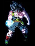 1boy absurdres armor bardock bare_shoulders black_background black_eyes black_hair blue_outline breastplate broken broken_armor collarbone crack cross_scar dragon_ball dragon_ball_z energy_ball fingernails floating glowing grin hair_between_eyes headband highres looking_at_viewer male_focus muscular muscular_male outer_glow outline parted_lips red_headband scar scar_on_cheek scar_on_face signature simple_background smile solo spiky_hair teeth torn torn_clothes wristband yasu_(pixiv)