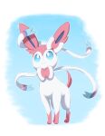 blue_eyes border bright_pupils closed_mouth commentary_request eyelashes full_body highres ia_(ilwmael9) looking_up no_humans pokemon pokemon_(creature) smile solo standing sylveon white_border white_pupils 